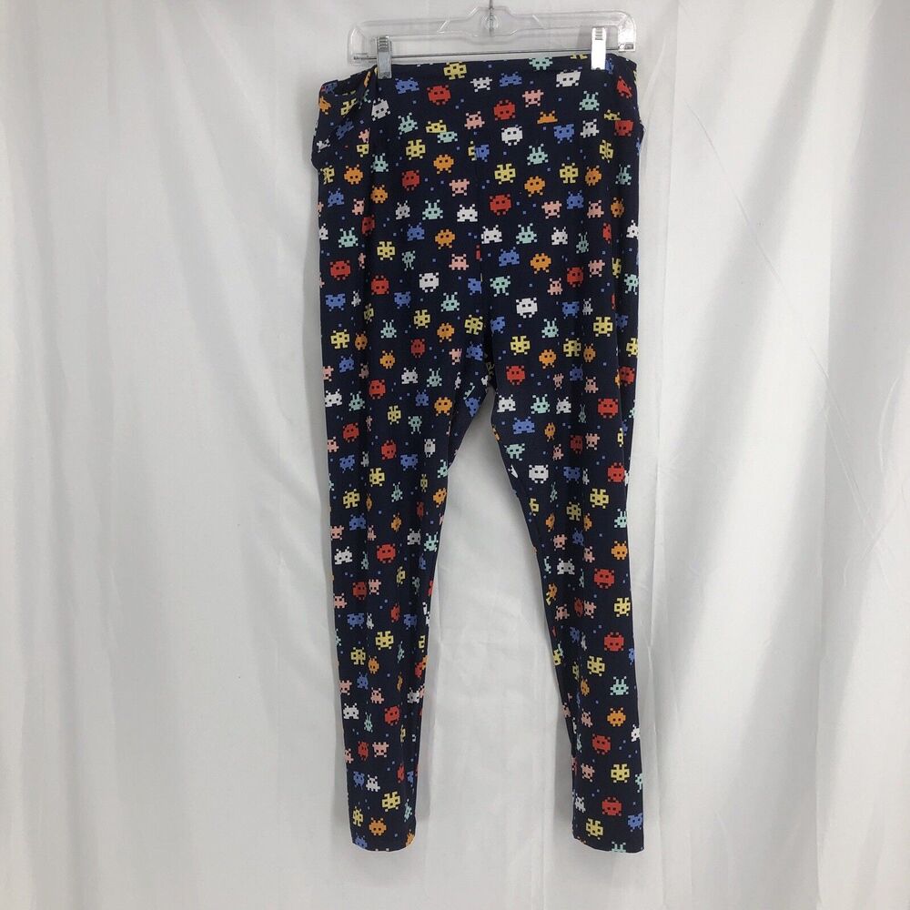 LulaRoe TC2 Space Invaders Leggings - Blue Background